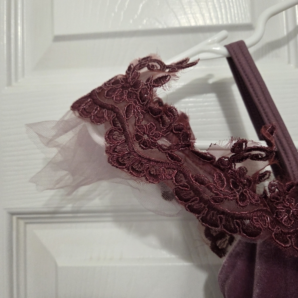 Revolution Dancewear Stretch Velvet floral-embroidered tulle Ballet Dress - Picture 3 of 10